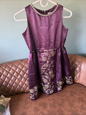 Chasing Fireflies Purple Satin Dress with Gold Embroidery